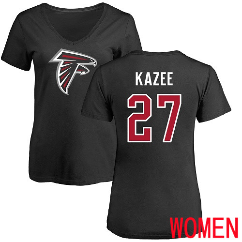 Atlanta Falcons Black Women Damontae Kazee Name And Number Logo NFL Football #27 T Shirt->atlanta falcons->NFL Jersey
